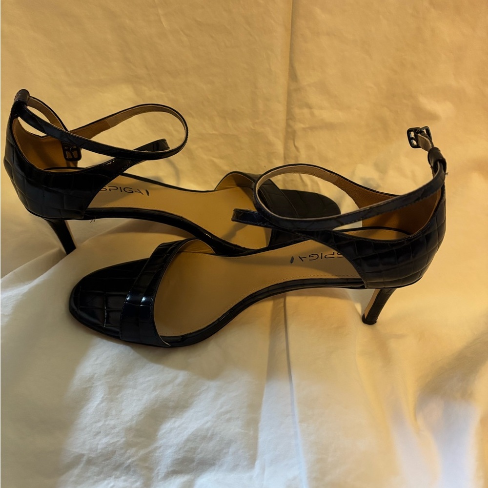 Via Spiga Navy Blue Croc-Embossed Sandal Heels Size 8